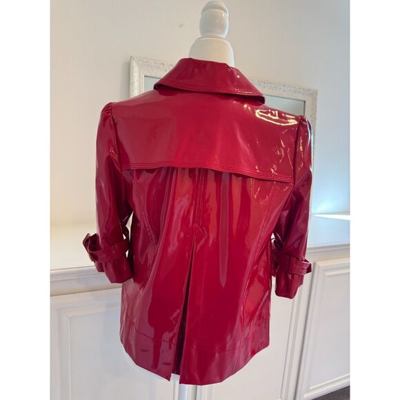 Juicy Couture Red Faux Patent Leather Double Breasted Rain Coat Size Medium - Picture 2 of 8